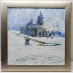 British Contemporary: Castle Howard in the Snow, oil on canvas indistinctly signed and dated 60cm x 60cm