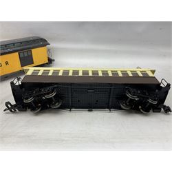 Six Bachmann G scale, gauge 1 rolling stock wagons and carriages, including tram coach, log carrier and tanker, etc, all unboxed 