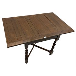 Early 20th century oak barley twist drawer leaf dining table