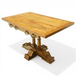 Baker Furniture - 'Baluster' range mango wood hall table, with three frieze drawers with hooped pulls, raised on a quatriform base