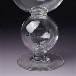 Set of six 1930s glass goblets by William Swingewood for Stevens & Williams, each goblet with lampwork glass stem, the large hollow blown knop containing dog, pair of hounds, horse, raven and two with flowers, H18cm (6)