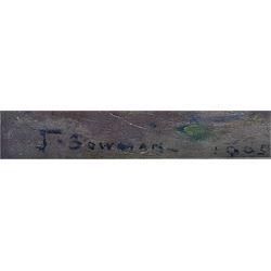 John Bowman (Staithes Group 1872-?): 'Little Gossips Runswick Bay', oil on canvas signed and dated 1905, old title label verso 39cm x 29cm