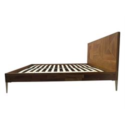 Barker & Stonehouse - contemporary chestnut king size bed frame, with geometric inlaid headboard and brass detailing, slatted base and tapered brass effect legs, together with Dreams ‘Reynolds 1000’ pocket sprung mattress