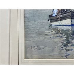 James MacLaren (Scottish 1881-1917): Boats Moored on a Scottish River, watercolour signed 34cm x 29cm 