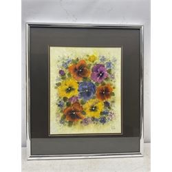 Patricia 'Tish' Moss (British 20th century): 'Giant Pansies', watercolour signed 43cm x 35cm