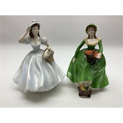 Royal Worcester figure, First Dance no 3629, together with eight Coalport figures, to include Debbie, Emily, Helen etc