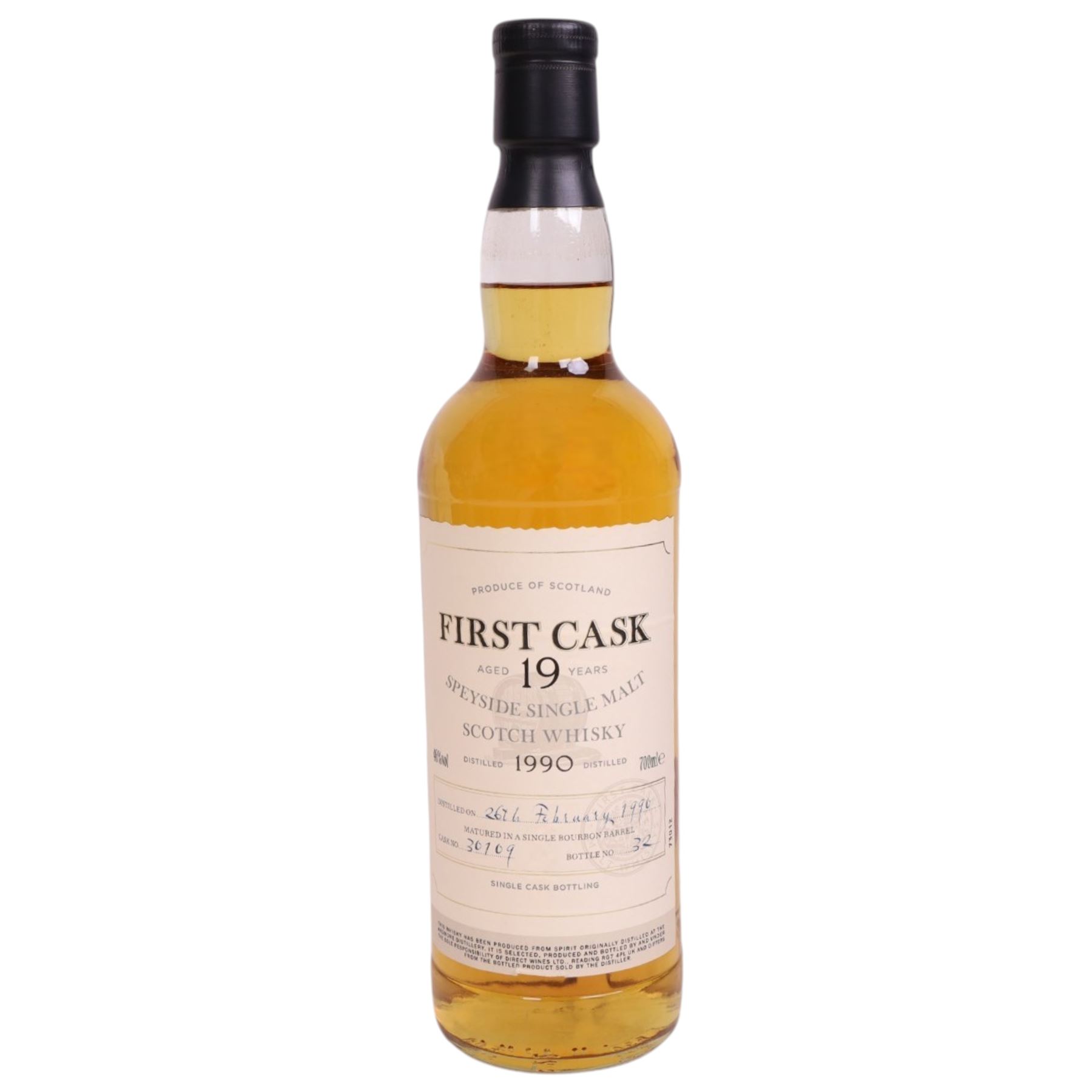 Ardmore, 19 year old Spreyside single malt scotch whisky, 46% vol 700ml, First Cask; distilled 26th February 1990, from cask number 30109, bottle number 32, with certificate