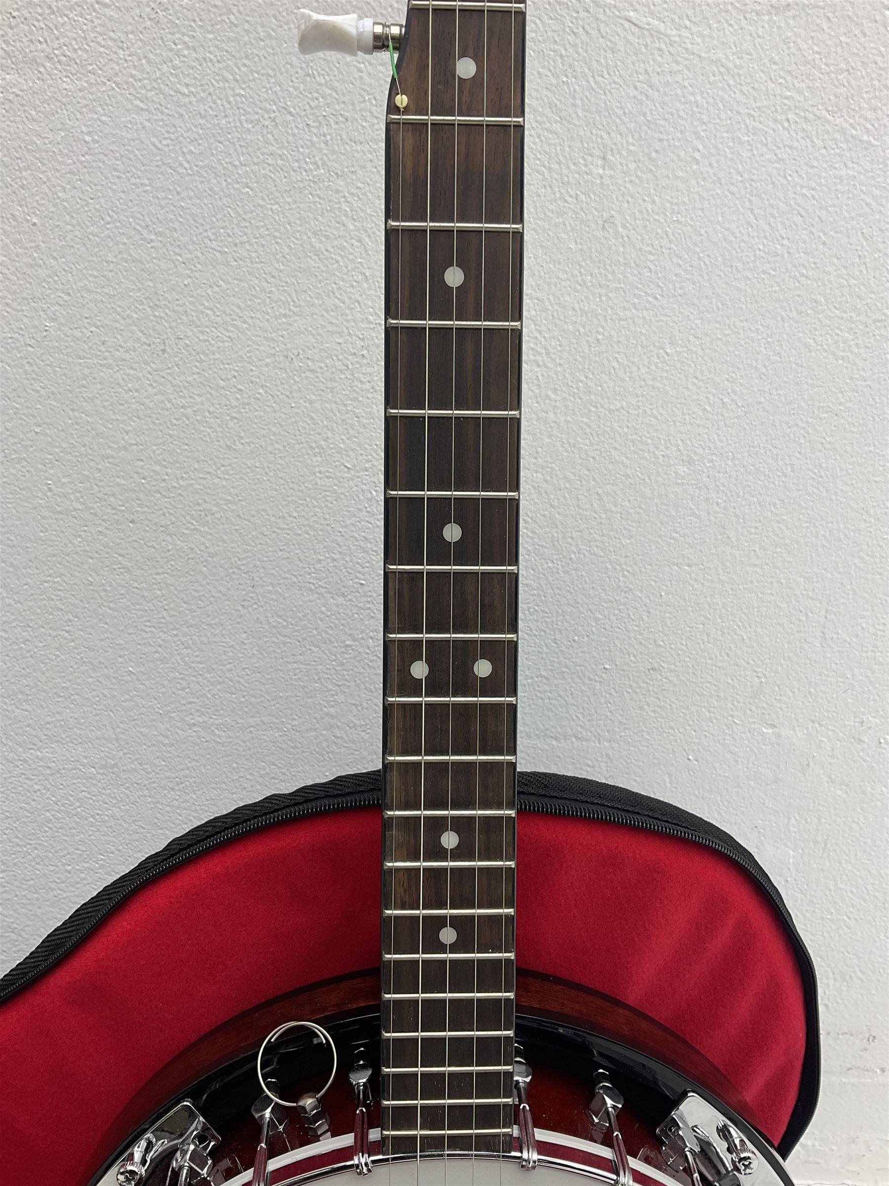 Rally five-string banjo with mahogany solid back L101cm in soft carrying case; and Brunswick Model BF200 acoustic guitar L103cm; with small quantity of instructional DVDs and booklets