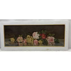 English School (19th/20th century): Still Life of Roses, oil on canvas unsigned 32cm x 90cm