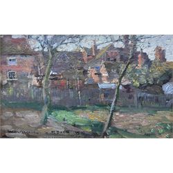 William Hatherell (British 1855-1928): View of the Cottage, oil on board signed 'W Hatherell to P. Dadd' and dated 1910, 13cm x 21cm
Notes: likely referring to Philip Dadd (British 1880-1916), a fellow illustrator. 