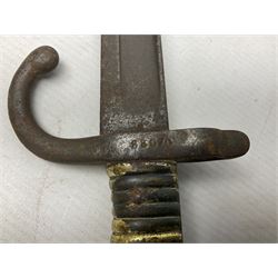 Five 19th century bayonets in relic condition without scabbards comprising British Pattern 1876 socket bayonet with Indian markings; French Model 1874 epee bayonet; and three French Model 1866 sabre bayonets (5)