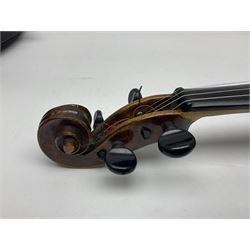 German trade violin c1900 stamped PAGANINI with 35.5cm two-piece maple back and ribs and spruce top L58.5cm overall; in carrying case; and another German trade violin for spares or repair; in carrying case (2)