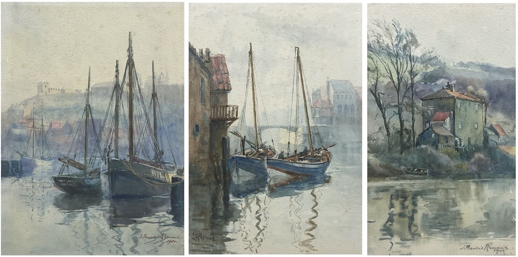 John Francis Rennie (British early 20th century): Whitby Scenes, set three watercolours signed, two dated 1901, max 30cm x 22cm (3) (unframed)