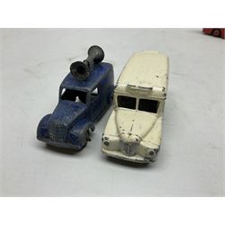 Dinky - Bedford 10cwt Van 'Kodak' No.480, boxed; and six unboxed and playworn models including Trojan Chivers Jellies van, loudspeaker van, Daimler Ambulance, N.C.B. Electric Van and two buses (7)