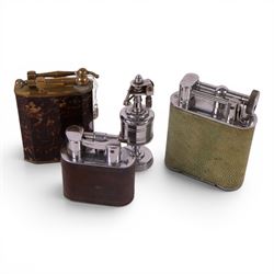 Collection of lighters, including three Art Deco cased lighters, Fujiama table lighter, Parker Roller lighter etc 