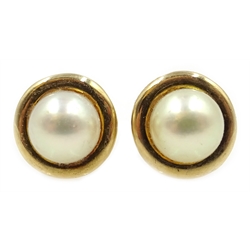  18ct gold (tested) pearl ring and similar pair of earrings, hallmarked 9ct  