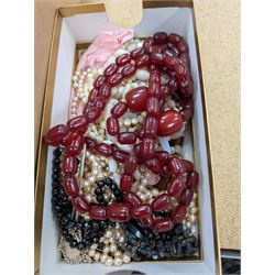 Silver plated cocktail shaker and goblets, knot display, House of Fraser silver plated canteen, costume jewellery, etc 