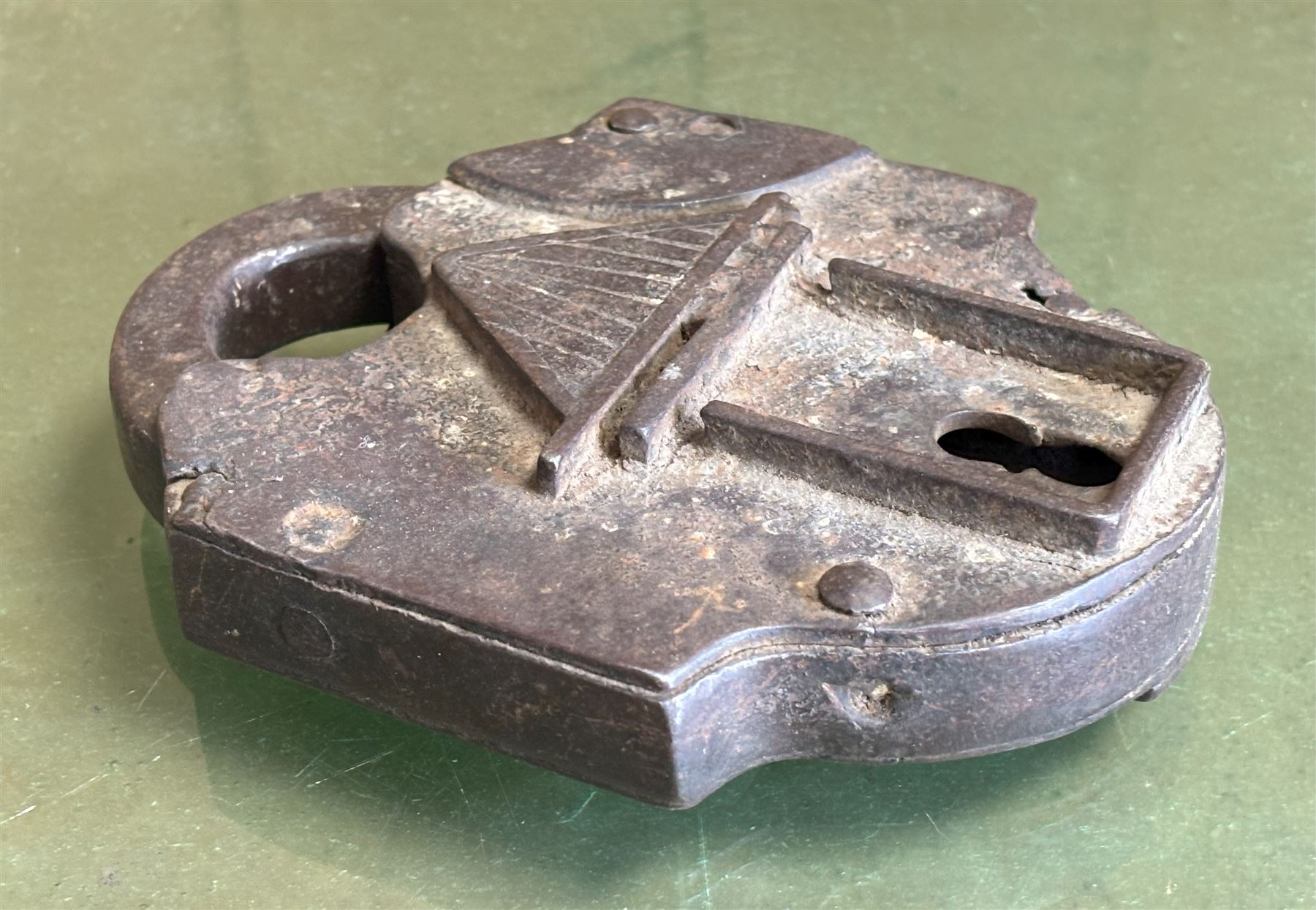 Large French iron padlock, 18th century. H17cm.  - COLLECTION BY APPOINTMENT FROM: The White House, Thirsk Road, Easingwold, York, YO61 3NF - CALL 01723 507111 TO ARRANGE