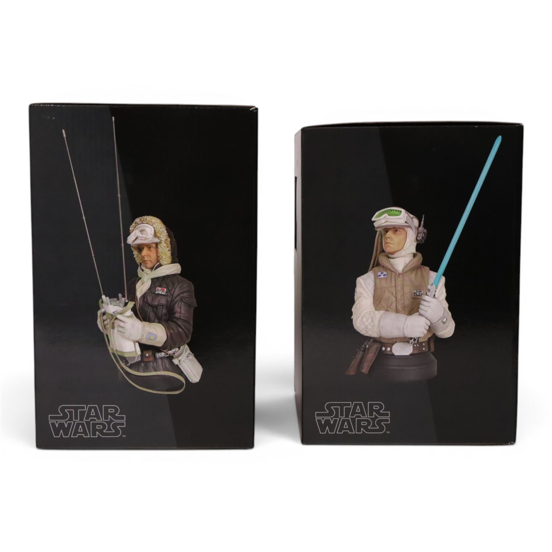 Two Gentle Giant limited edition Star Wars Collectible Mini Busts, Luke Skywalker (Hoth) no. 1289/2400 and Han Solo (Hoth) 1016/2200, both boxed with certificates of authenticity