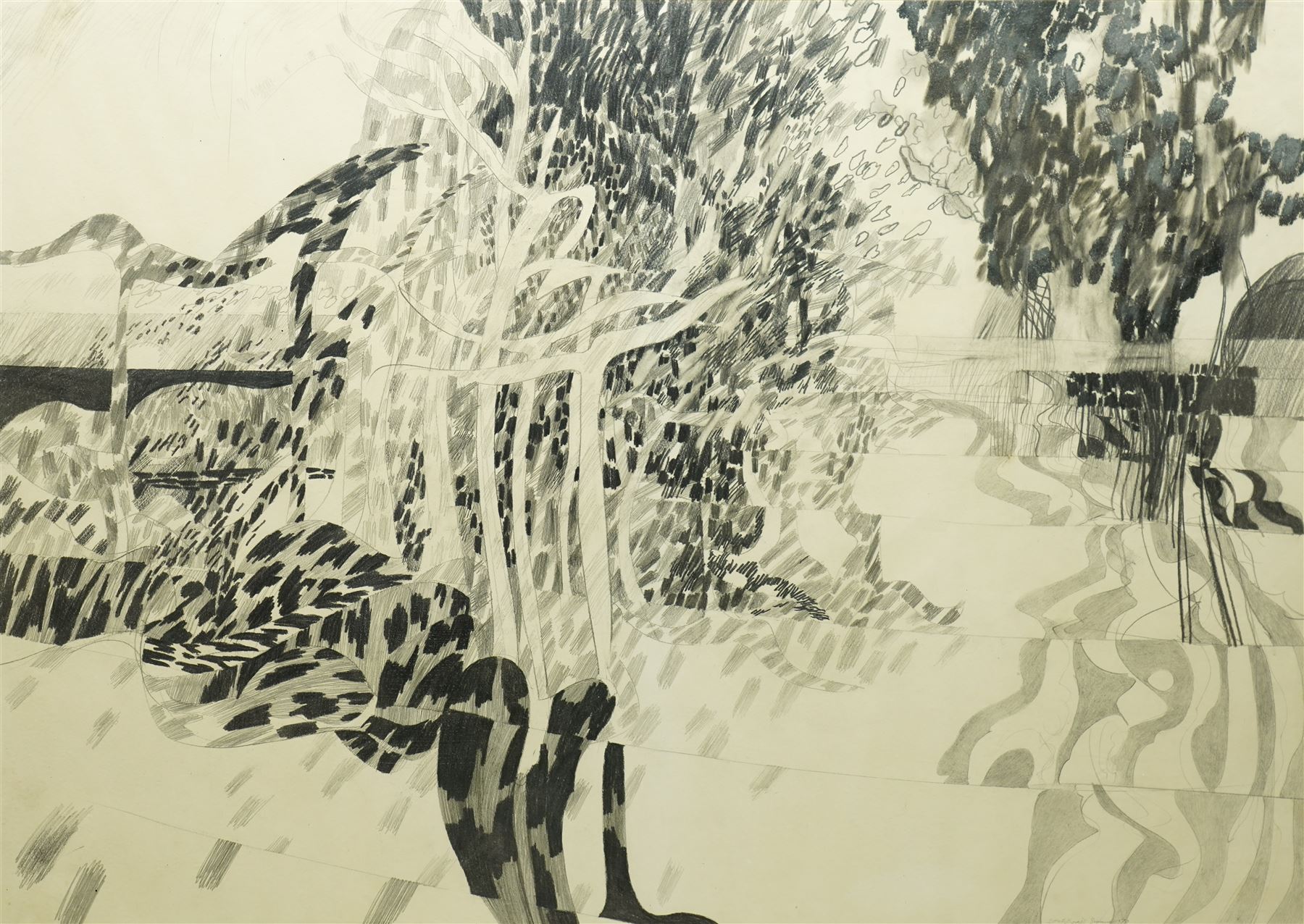 Ian Fothergill (British Mid-20th century): Abstract Reflections, pencil sketch signed and Summer '70, 54cm x 76cm