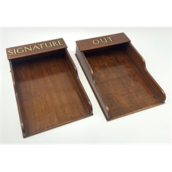 Pair of Edwardian mahogany trays stencilled in gilt with 