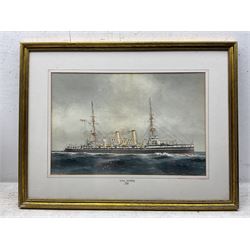 William Mackenzie Thomson (British late 19th century): 'HMS Minerva' - Royal Navy Eclipse-class Cruiser at Sea, watercolour signed, titled and dated 1899 on the mount 30cm x 45cm
