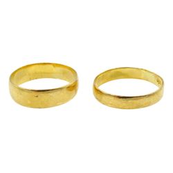 Victorian gold wedding band, Birmingham 1872 and an Edwardian gold wedding band, Birmingham 1910, both 22ct gold