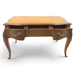 And So To Bed - Cherrywood serpentine dressing table, two drawers with brass handles foliate design with applied gilt mounts, raised on cabriole legs with gilt caps
