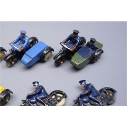  Dinky - six die-cast motorcycle models comprising two RAC patrols, AA patrol, Police patrol and two Police motorcyclists, all unboxed  