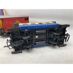 Three LGB (Lehmann Gross Bahn) G scale, gauge 1, rolling stock wagons, comprising two Lake George and Boulder wagons and an Auto Express wagon, together with a LGB passenger coach, other LGB rolling stock and a Lehmann Rigi900 ski lift