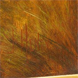 J Henry (British Late 19th century): Highland Cattle, oil on canvas signed 39cm x 60cm housed in Victorian ornate gilt swept frame overall 68cm x 88cm