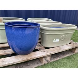 Quantity of glazed garden planters in various sizes, shapes and colours, 18 in total  - THIS LOT IS TO BE COLLECTED BY APPOINTMENT FROM DUGGLEBY STORAGE, GREAT HILL, EASTFIELD, SCARBOROUGH, YO11 3TX