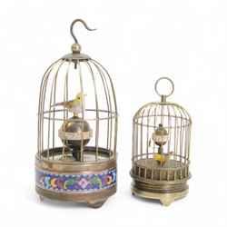 Two reproduction bird cage automatons, largest H22cm 
