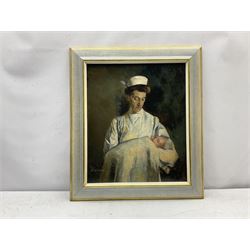 Benjamin Strasser (Austrian 1888-1955): Portrait of a Midwife, oil on board signed 47cm x 39cm