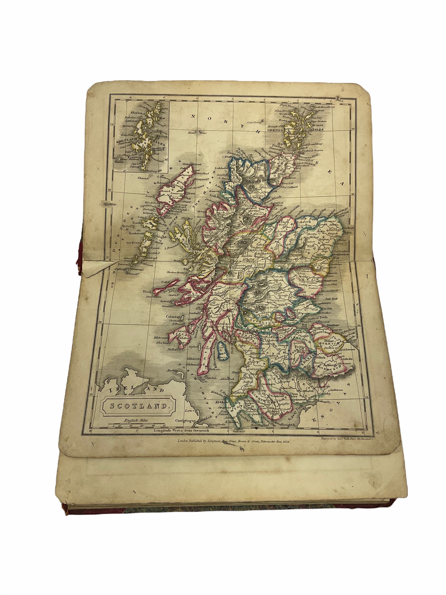 The Works of William Hogarth, in a Series of Engravings with Descriptions and Comment on their Moral Tendency, by the Rev. John Trusler, bond together with Durham & Northumberland Illustrated from Original Drawings by Thomas Allom and Wales Illustrated in a series of views, together with a bound group of maps of Europe. 

