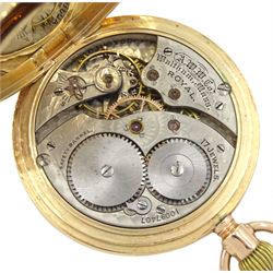Early 20th century 10ct gold full hunter keyless 'Royal' lever pocket watch by American Watch Company, Waltham, No. 10097407, white enamel dial with Roman numerals and subsidiary seconds dial, case stamped 10c