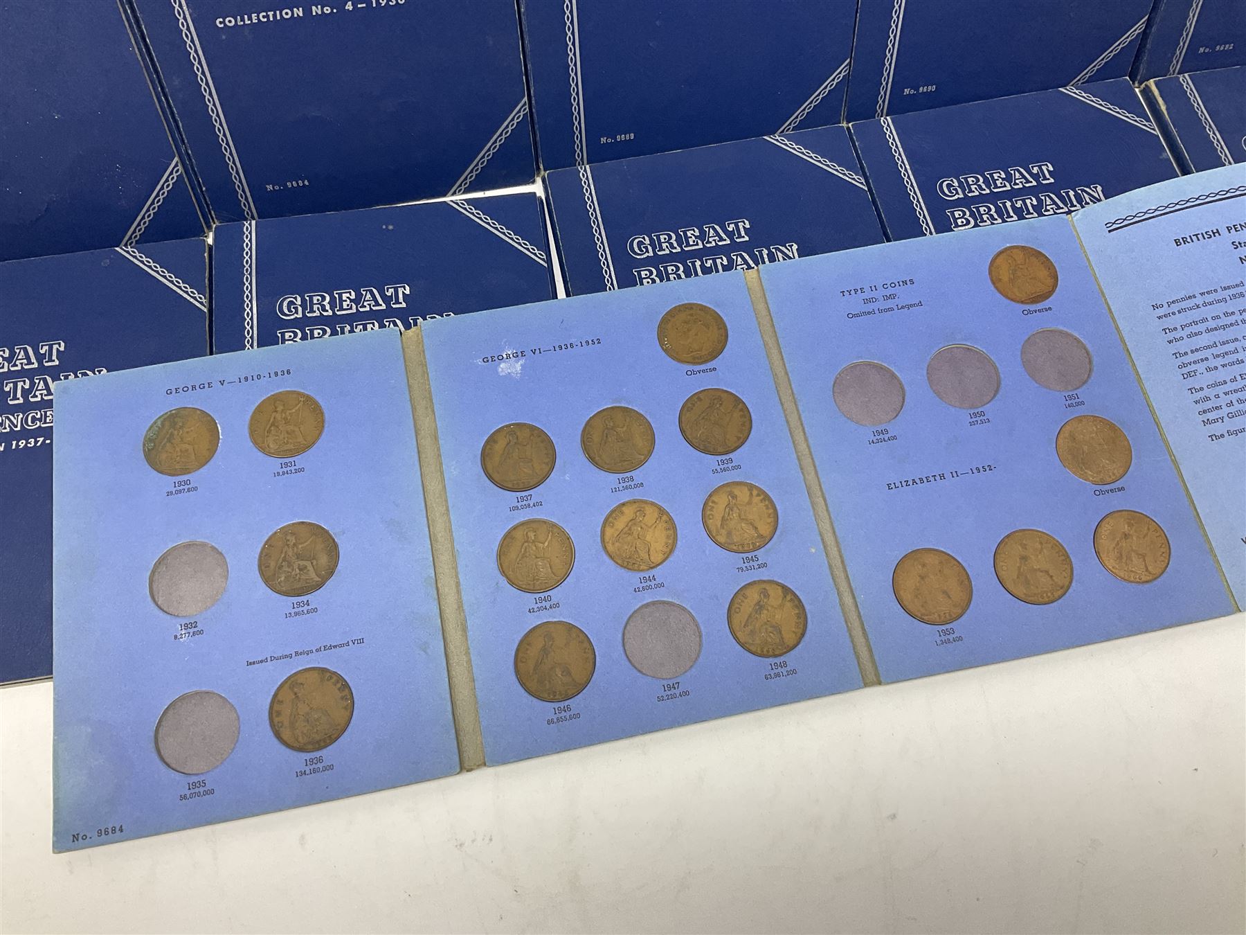 Fourteen part filled Whitman folders, including farthings, halfpennies, pennies and sixpences