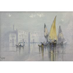 R Cooper (British early 20th century): Venetian Lagoon, watercolour and gouache signed 24cm x 35cm