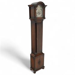 English 1950’s 8-day three train spring driven oak cased grandmother clock, with strike silent facility and pendulum.
