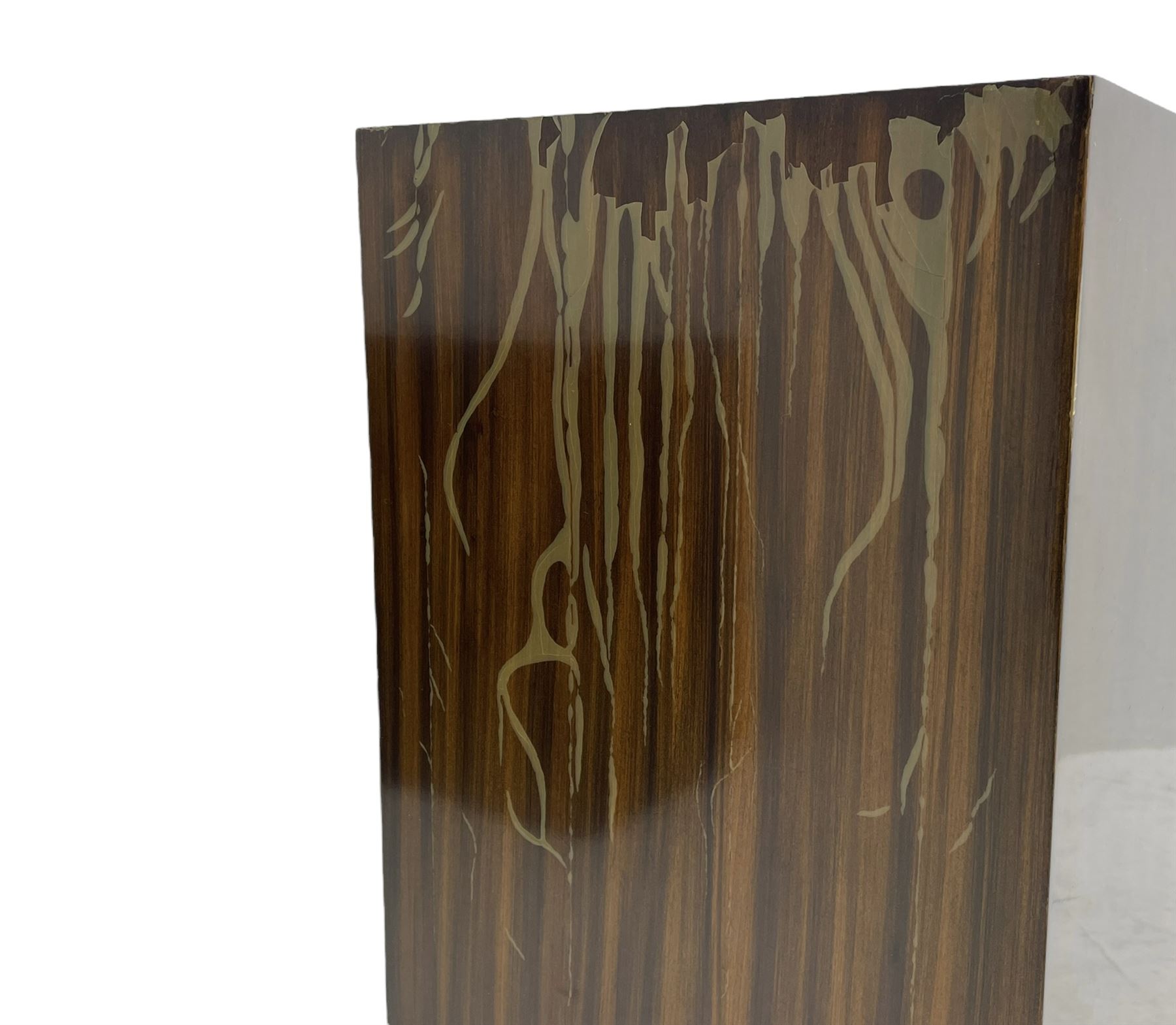 Ralph Lauren - pair 'Metropolis' Art Deco design end-tables, rosewood finish box frame with smoke glass inset, each fitted with cupboard, drawer and shelf