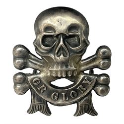 17th DCO Lancers Victorian NCO silver pre-1890 arm badge; early die-stamped skull and crossed bones stamped with Victoria head and lion; two loops verso