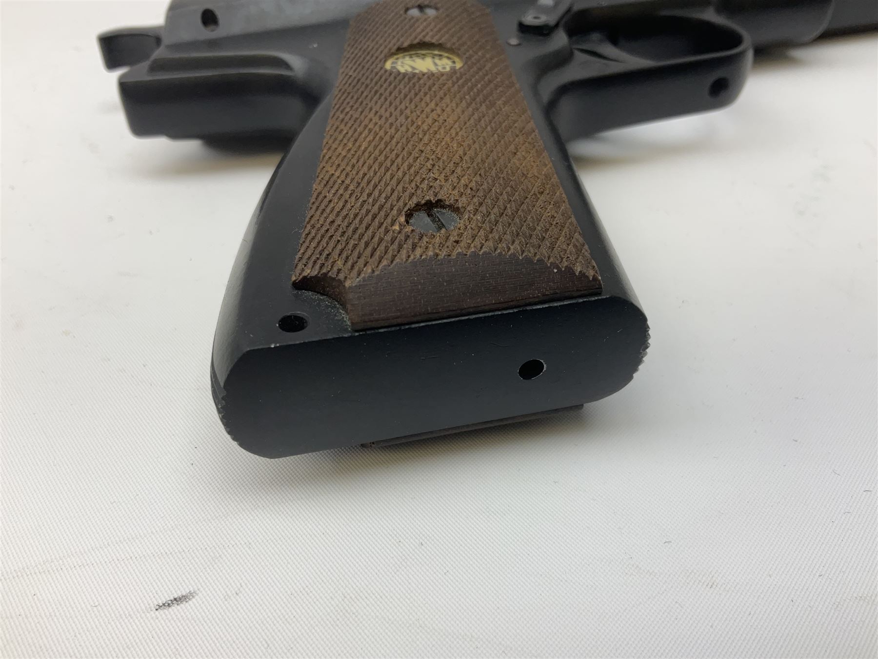 H. Weihrauch HW45 air pistol, .177 calibre, over-lever mechanism, chequered grip No.372679 L31cm; and quantity of pellets