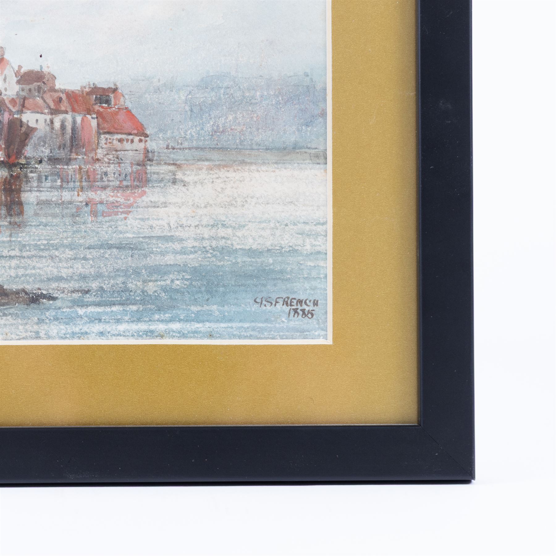 George Scarth French (British fl.1894-1910): View of Whitby, watercolour signed and dated 1885, 15cm x 24cm; together with another of 'Whitby Early Morning' signed with initials EMA, 10.5cm x 15cm and two others of Ugthorpe Lane, near Whitby, max 17cm x 25cm (4)