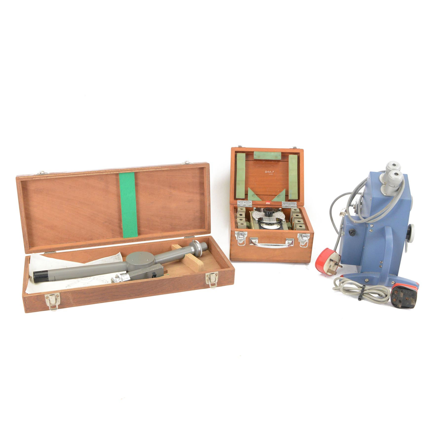 Marconi Instruments Ltd Wavemeter no. TF975, in fitted wooden case, together with a Bellingham & Stanley Ltd abbe refractometer no. A81090 and a Beck Wavelength Reversion Spectroscope, in wooden box