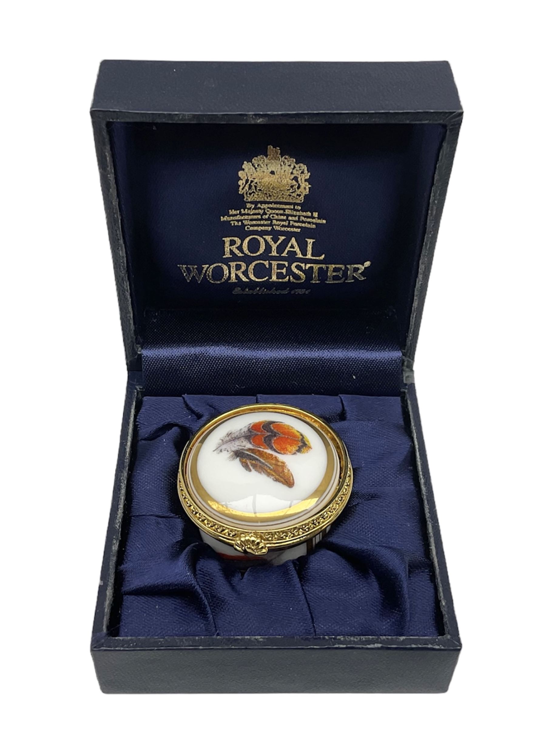 Royal Worcester porcelain pill box from The Connoisseur Collection, Flight Feathers, boxed