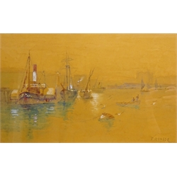  Steam and Sail Boats in Scarborough Harbour, watercolour signed by Frank Rousse (British fl.1897-1917) 31cm x 50cm  