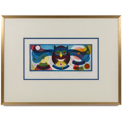 Hans-Joachim 'Jockel' Reisner (German 1938-2023): 'The Master' and 'Libra', two coloured etchings signed titled dated 2000 and 2001, one numbered 8/10 in pencil and stamped with blindstamp max 21.5cm x 15.5cm (2)
Notes: Reisner is best known for creating the Bradford City Fire Memorial in 1986. His style of printmaking is characterised by geometric lines and shapes, influenced by his degree in engineering.