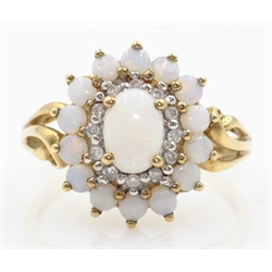  Opal and diamond gold cluster ring hallmarked 9ct  