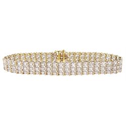  9ct gold three row diamond bracelet, hallmarked, total diamond weight approx 0.70 carat