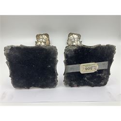 Pair of late Victorian silver mounted candlesticks, each of knopped and part fluted form, upon square stepped base with anthemions to each corner, with conforming sconces, hallmarked to removable sconces and foot, Thomas A Scott, Sheffield 1901, H25.2cm